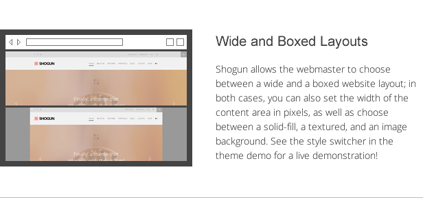 shogun features - wide and boxed layouts