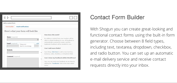 shogun features - contact form builder