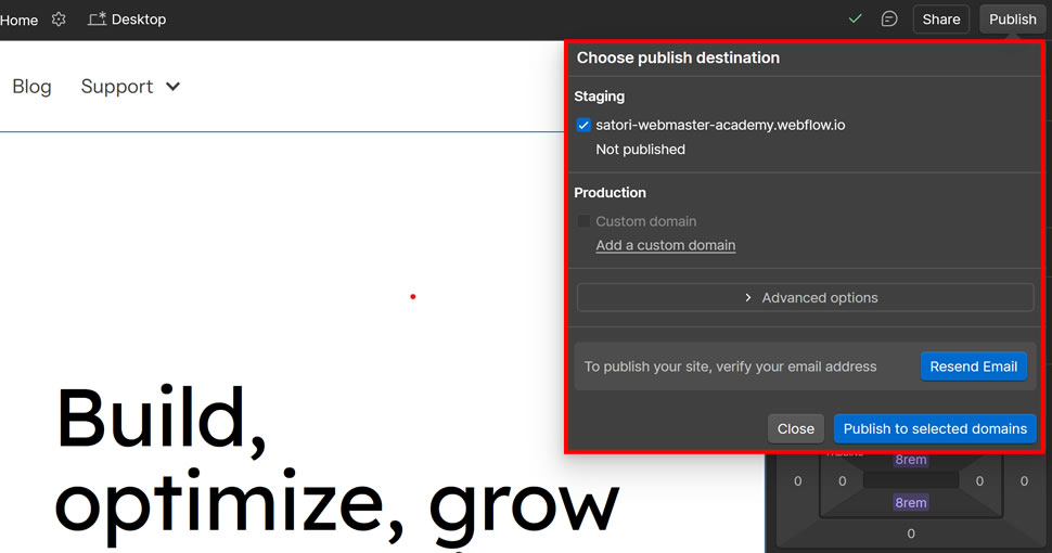 Webflow publishing