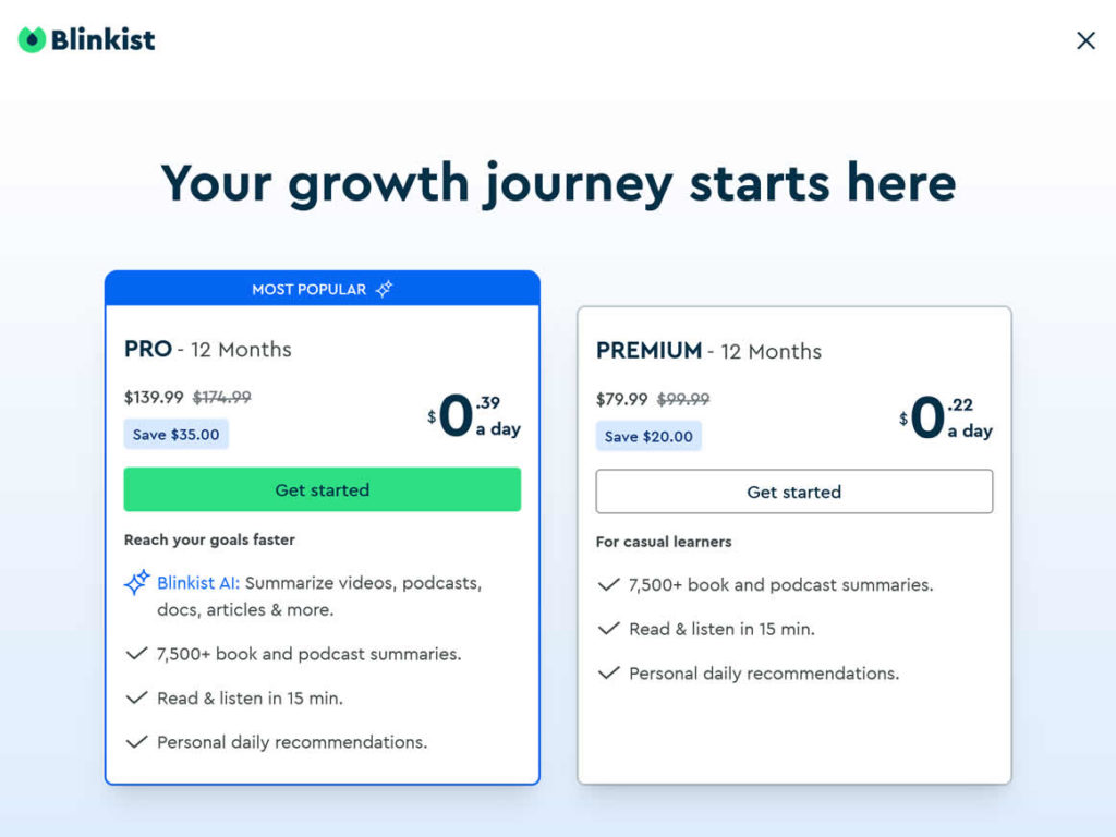 Blinkist plans [curradate]