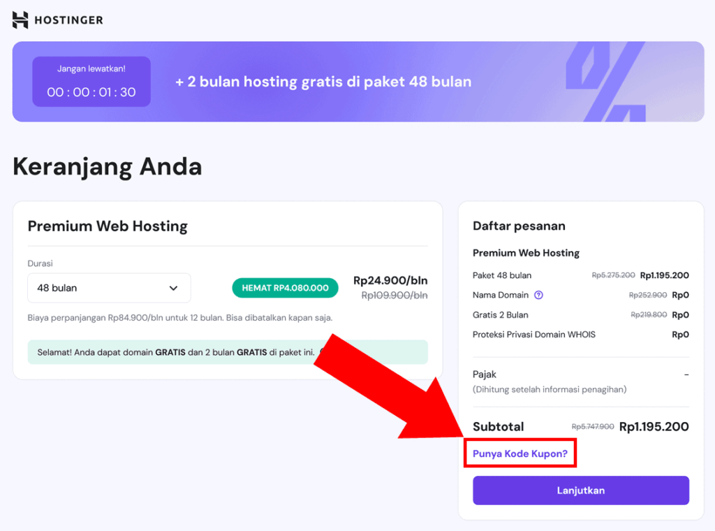 Kode kupon Hostinger 2025