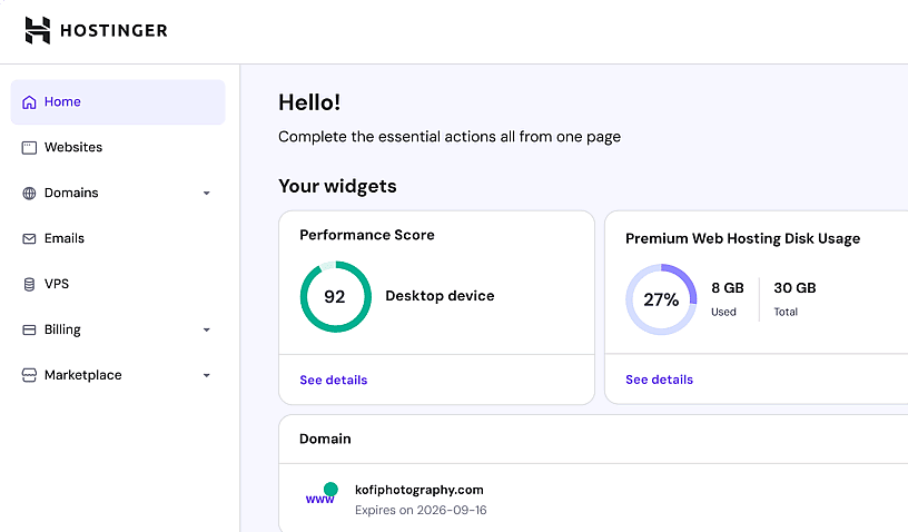 Hostinger dashboard