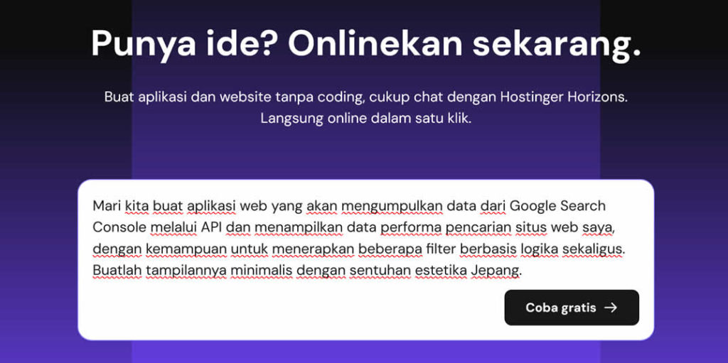 Hostinger Horizons: contoh prompt