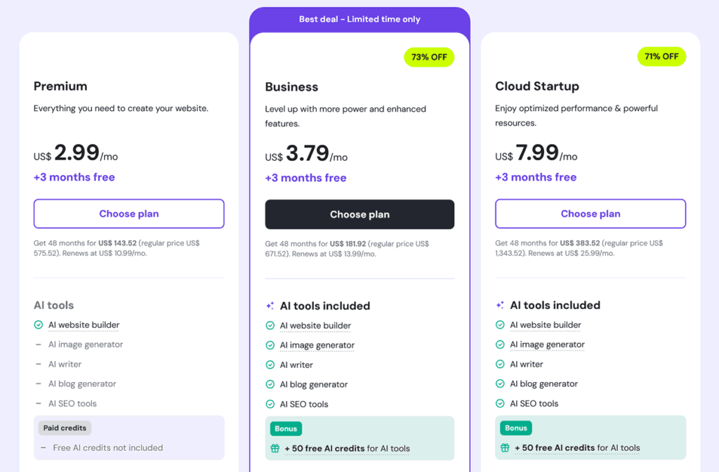 Hostinger shared hosting plans 2025