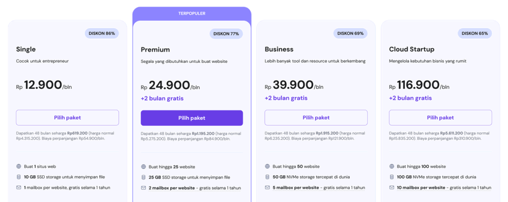 Paket shared hosting Hostinger 2025
