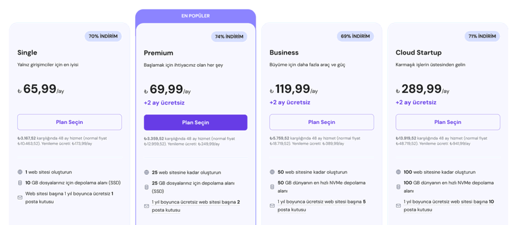 Hostinger paylaşımlı hosting planları 2025