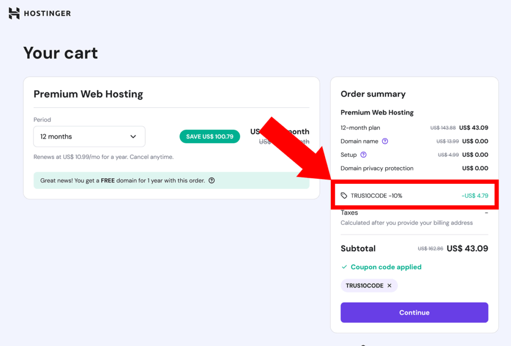 Create blog step 1: Hostinger coupon applied