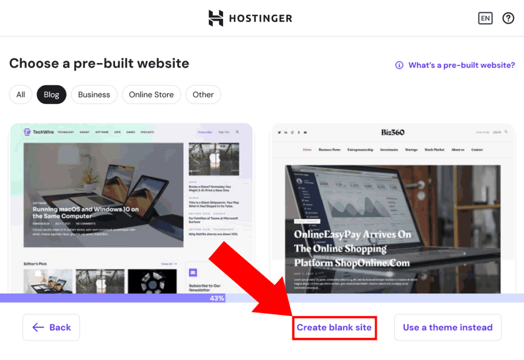 Create blog 2025: install blank WordPress