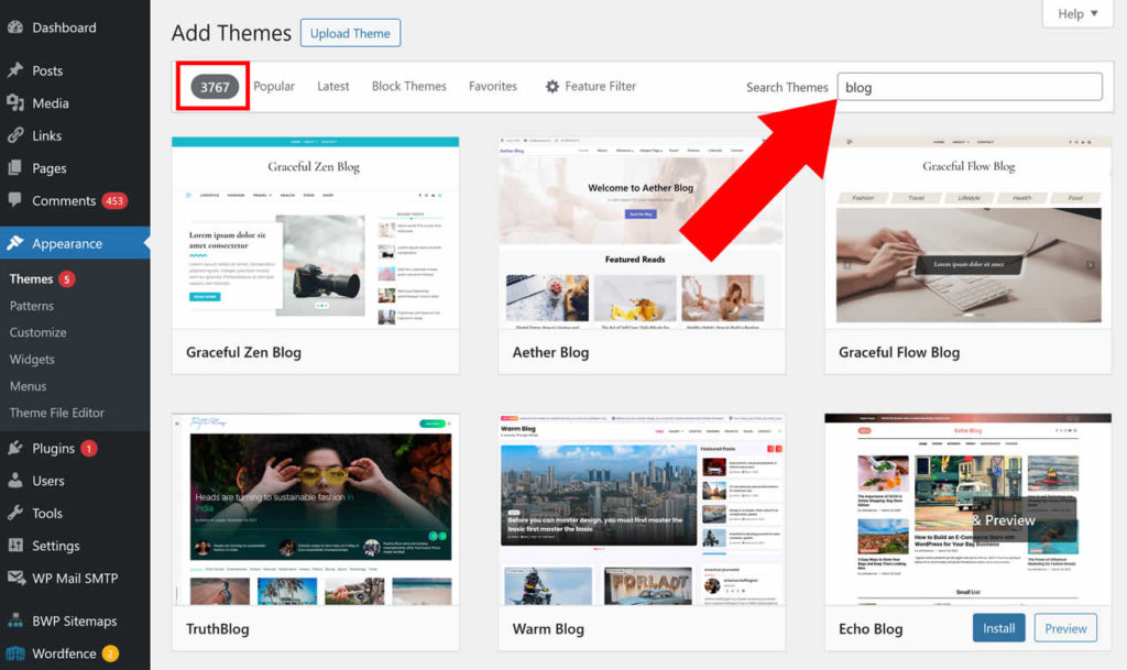 Create blog: choose from thousands of free themes in WordPress