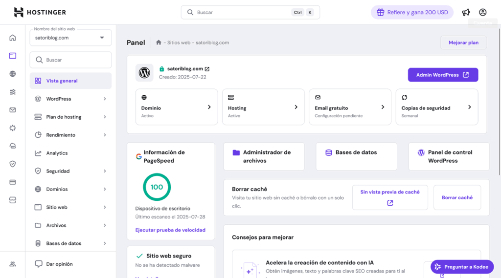 Hostinger: hPanel 2025