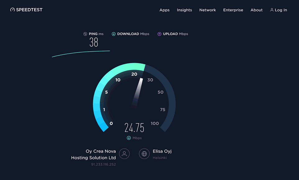 HMA vía Ookla Speedtest