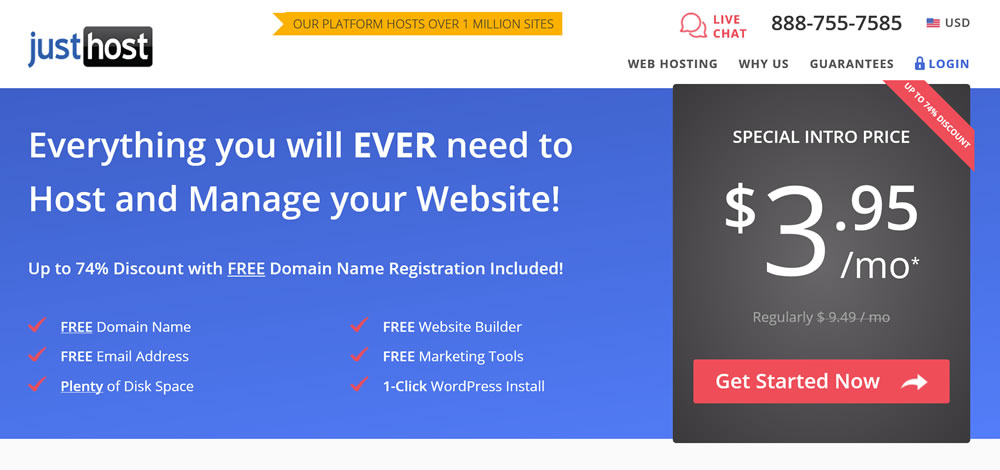 JustHost official website