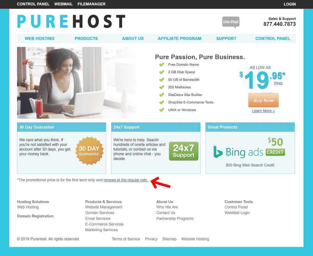 PureHost pricing asterisk