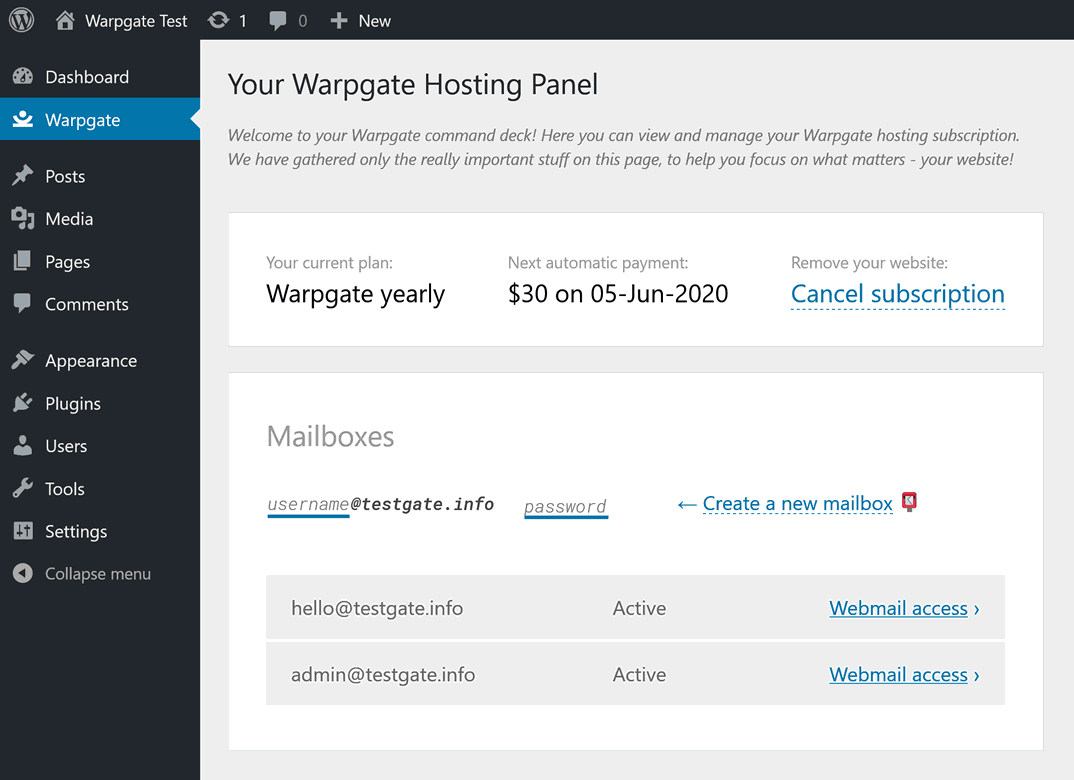 Warpgate hosting panel