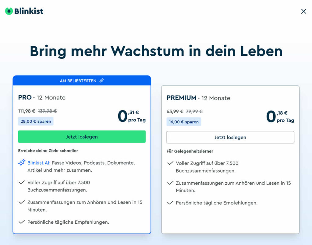 Blinkist-Pläne 2025