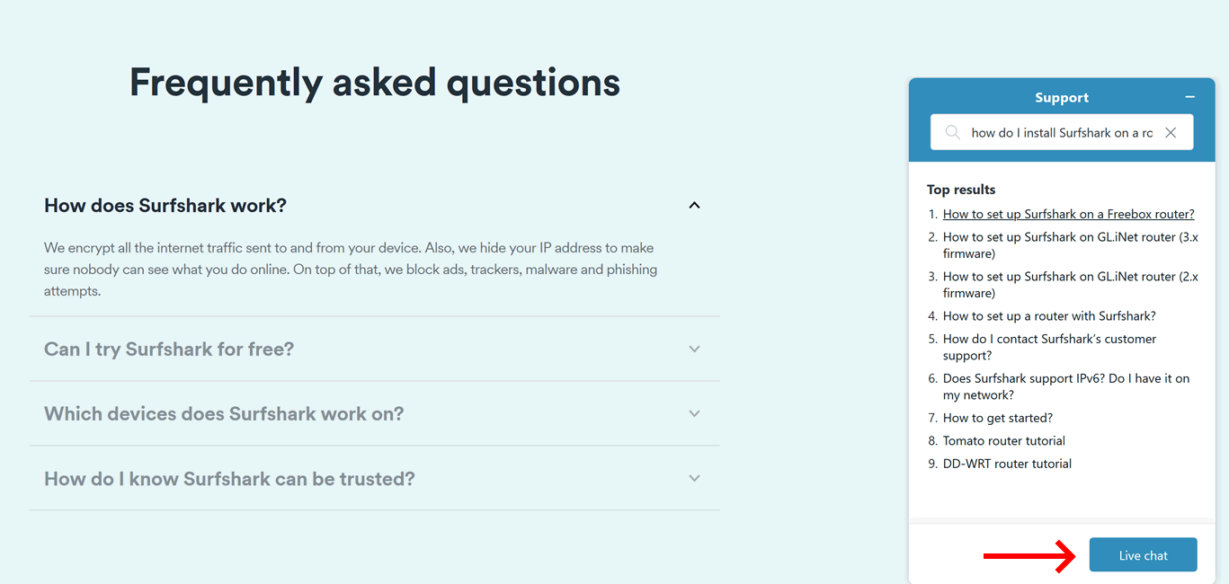 Surfshark chat support