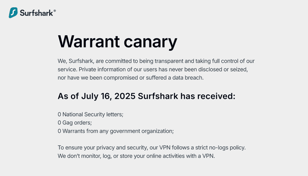 Surfshark: warrant canary