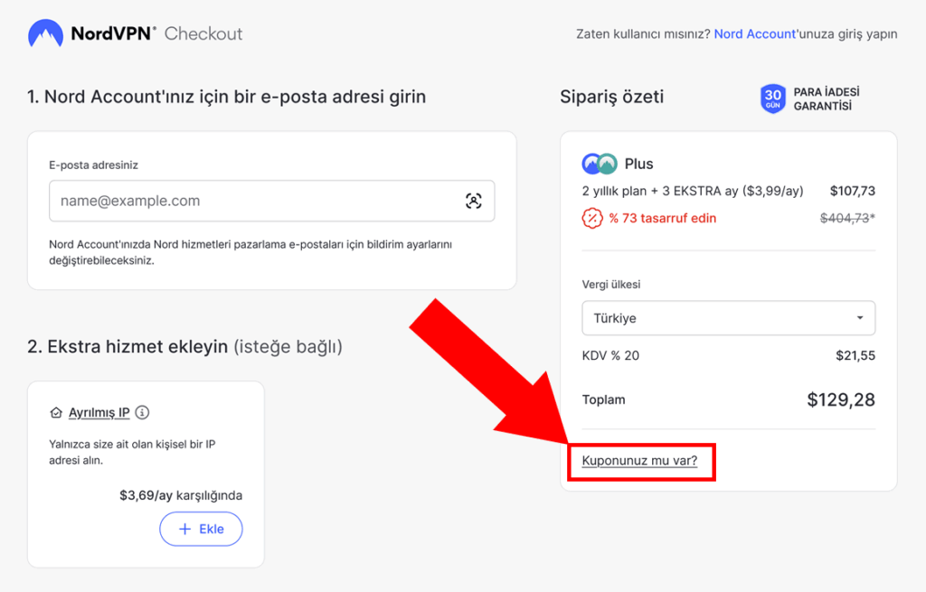 NordVPN kupon alanı
