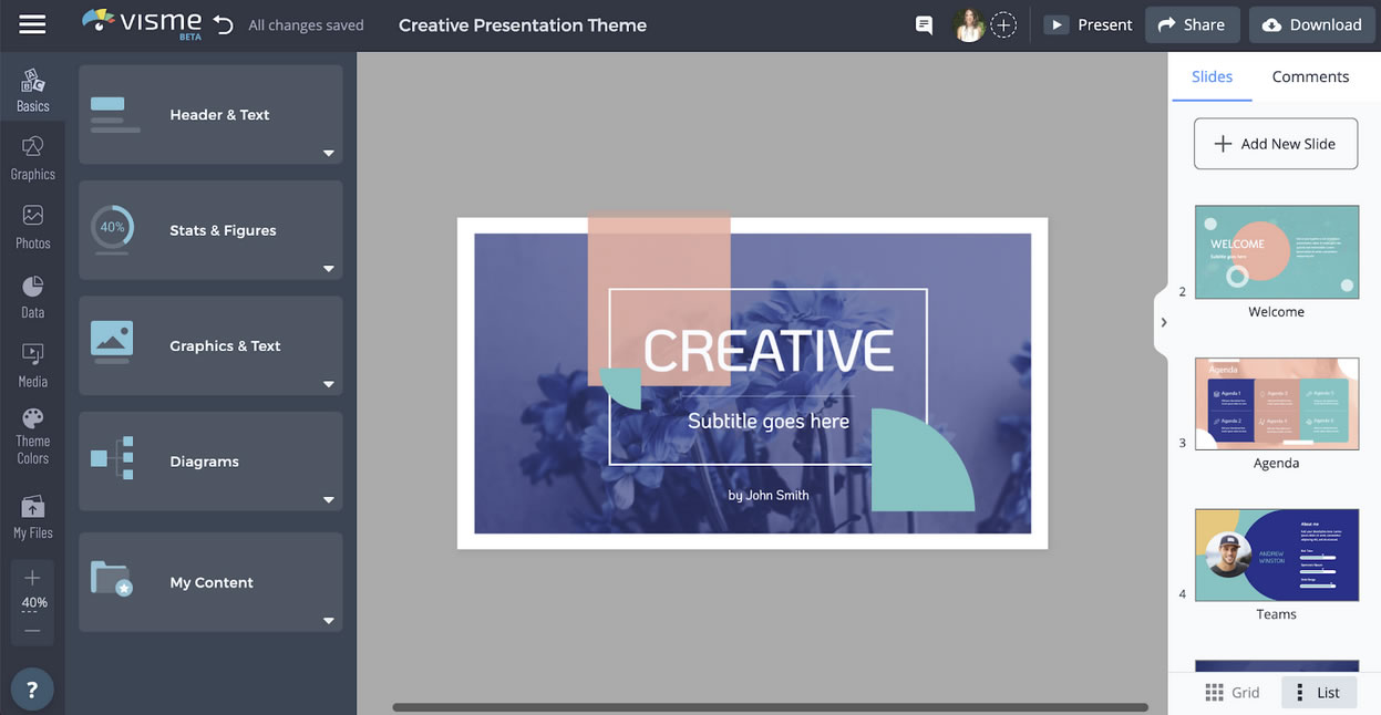 Visme Interface: Presentation