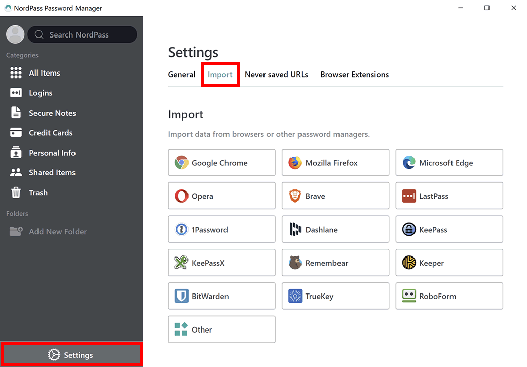 NordPass: importing passwords