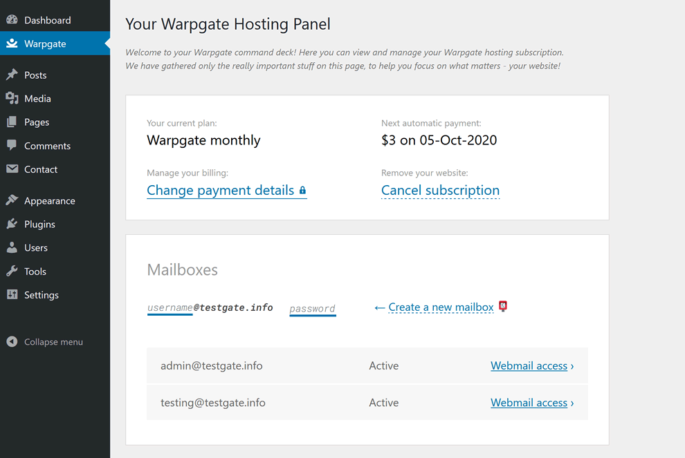 Warpgate control panel