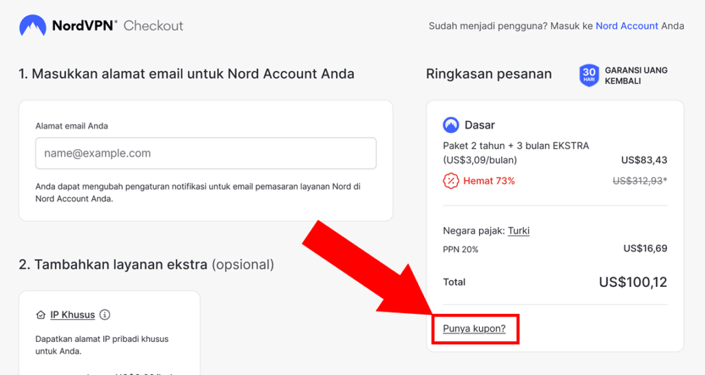 Cara menambahkan kupon NordVPN