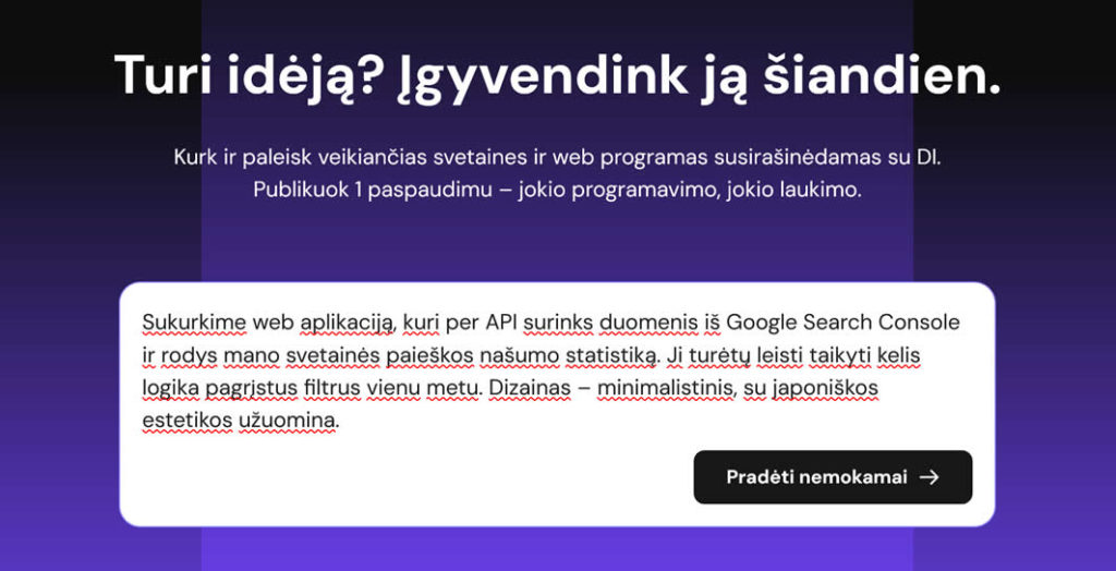 Hostinger Horizons: užklausos pavyzdys
