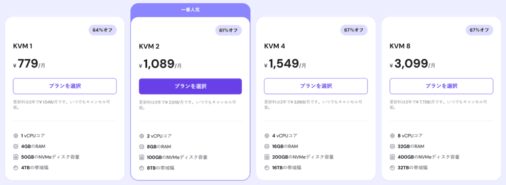 HostingerのVPSホスティングプラン（2025年・日本版）