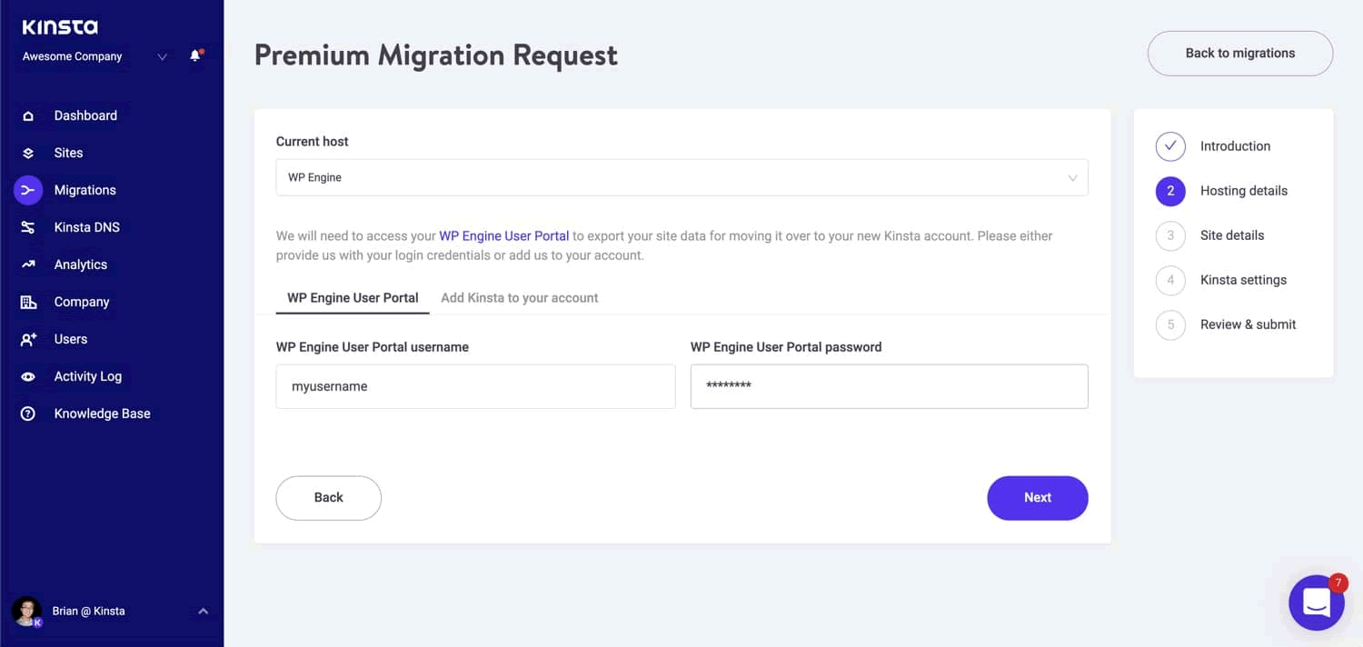 Kinsta migration