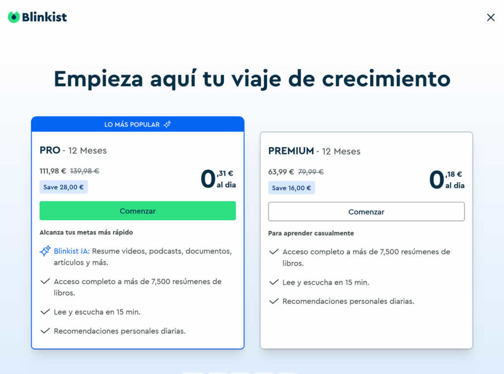 Planes de Blinkist 2025